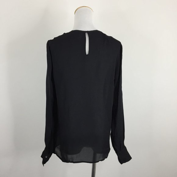 NWOT L'AGENCE Black Long Sleeve Front Overlay High Neckline Sheer Shirt - Picture 11 of 12